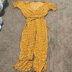 Shein  Mustard Yellow Floral Jumpsuit
